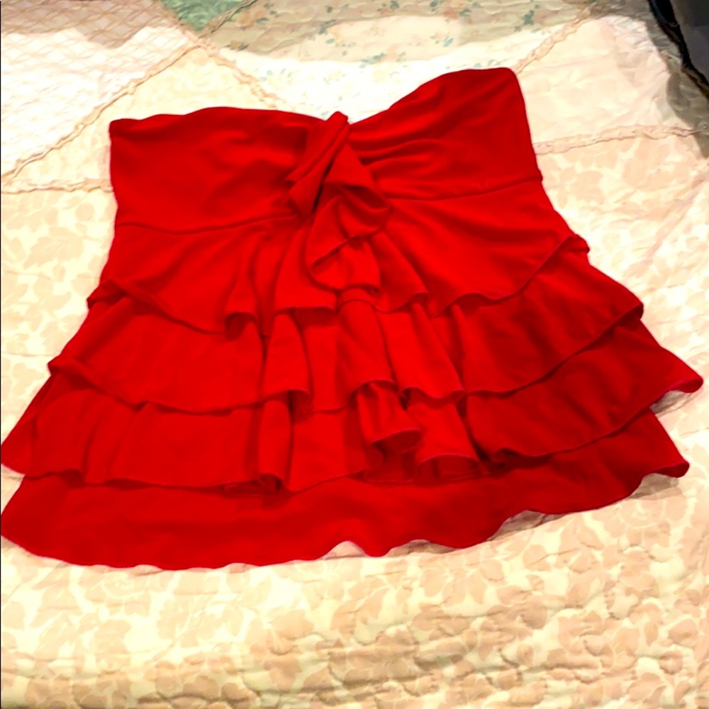 Red slip on ruffle top